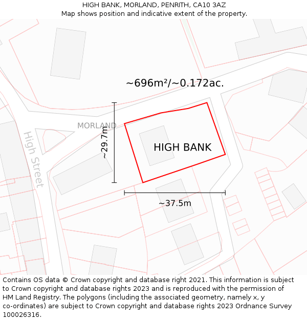 HIGH BANK, MORLAND, PENRITH, CA10 3AZ: Plot and title map