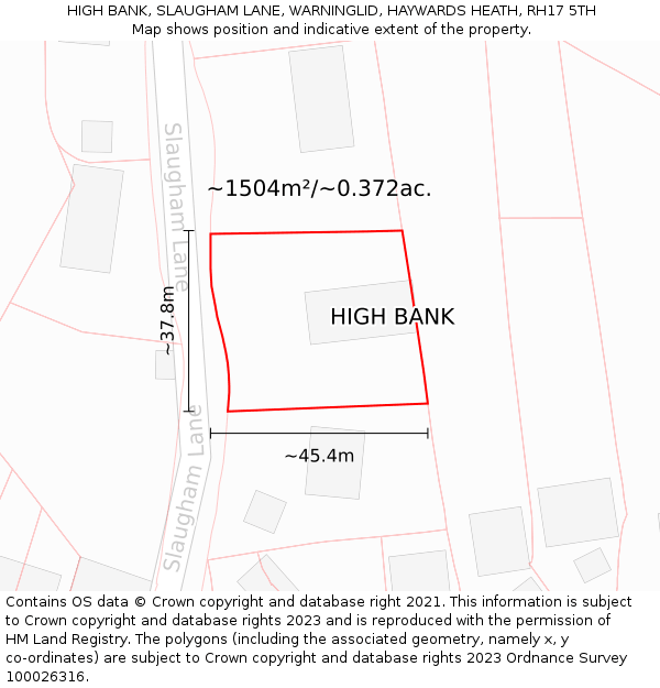 HIGH BANK, SLAUGHAM LANE, WARNINGLID, HAYWARDS HEATH, RH17 5TH: Plot and title map