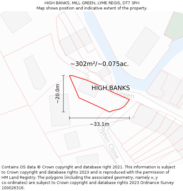 HIGH BANKS, MILL GREEN, LYME REGIS, DT7 3PH: Plot and title map