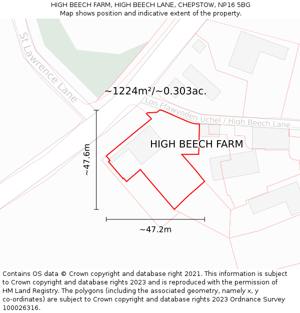 HIGH BEECH FARM, HIGH BEECH LANE, CHEPSTOW, NP16 5BG: Plot and title map