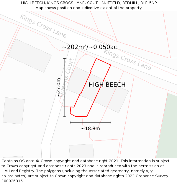 HIGH BEECH, KINGS CROSS LANE, SOUTH NUTFIELD, REDHILL, RH1 5NP: Plot and title map