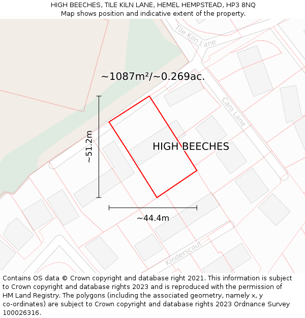 HIGH BEECHES, TILE KILN LANE, HEMEL HEMPSTEAD, HP3 8NQ: Plot and title map