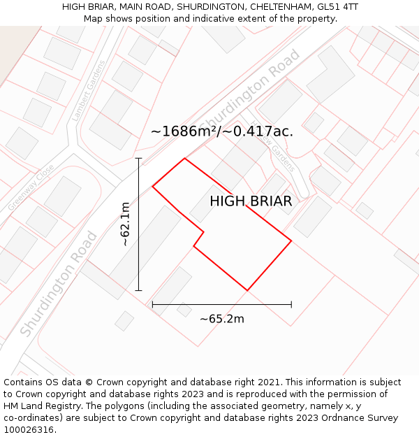 HIGH BRIAR, MAIN ROAD, SHURDINGTON, CHELTENHAM, GL51 4TT: Plot and title map