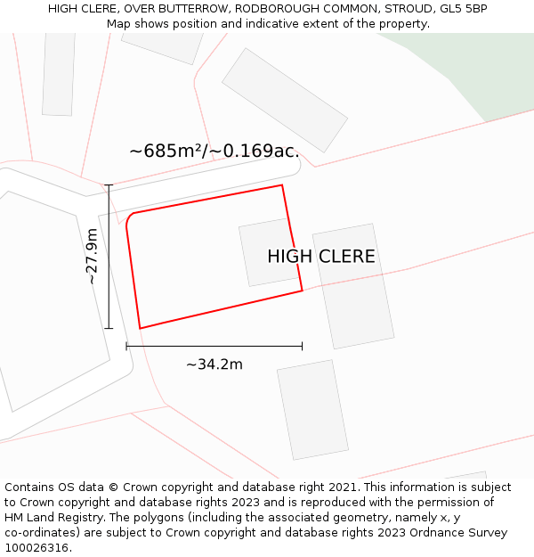 HIGH CLERE, OVER BUTTERROW, RODBOROUGH COMMON, STROUD, GL5 5BP: Plot and title map