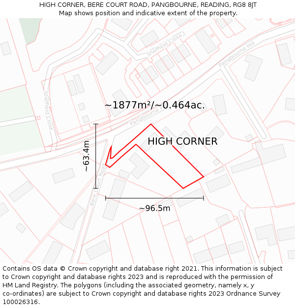 HIGH CORNER, BERE COURT ROAD, PANGBOURNE, READING, RG8 8JT: Plot and title map