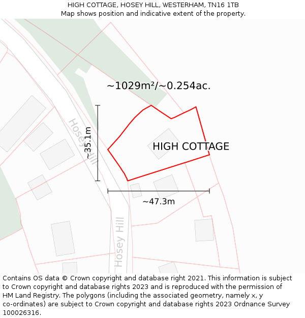 HIGH COTTAGE, HOSEY HILL, WESTERHAM, TN16 1TB: Plot and title map