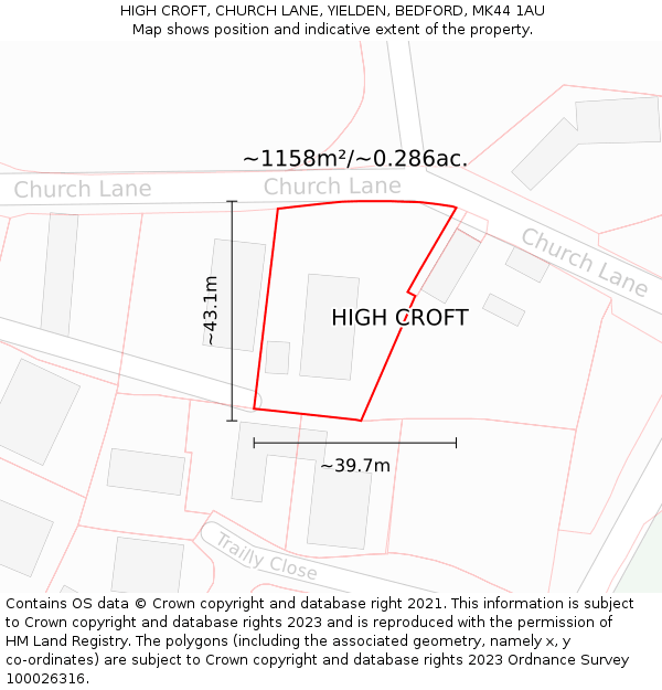 HIGH CROFT, CHURCH LANE, YIELDEN, BEDFORD, MK44 1AU: Plot and title map