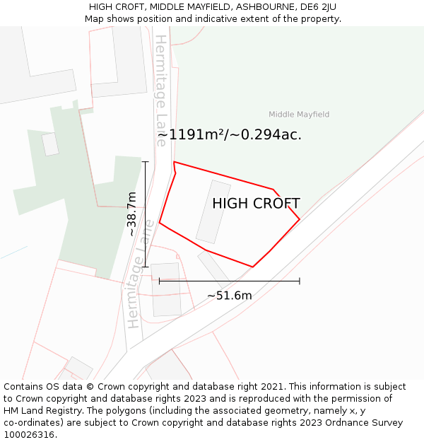 HIGH CROFT, MIDDLE MAYFIELD, ASHBOURNE, DE6 2JU: Plot and title map