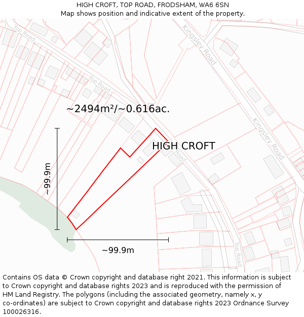 HIGH CROFT, TOP ROAD, FRODSHAM, WA6 6SN: Plot and title map