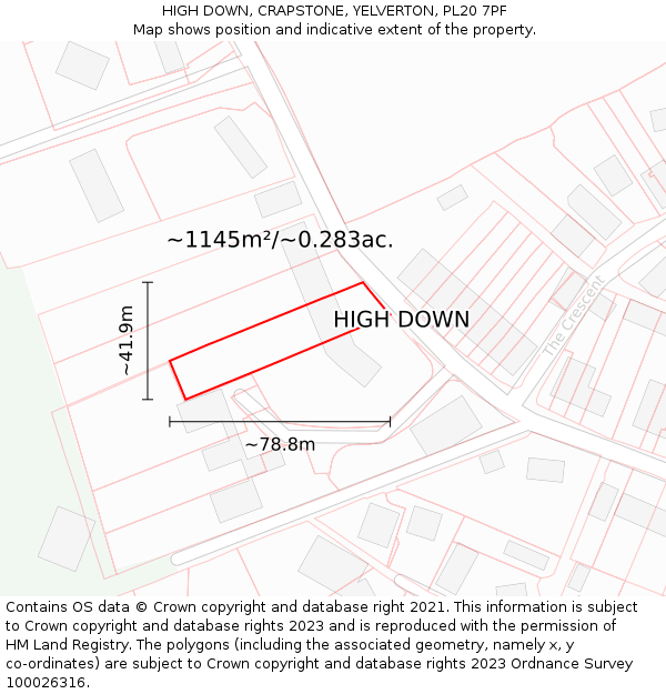 HIGH DOWN, CRAPSTONE, YELVERTON, PL20 7PF: Plot and title map