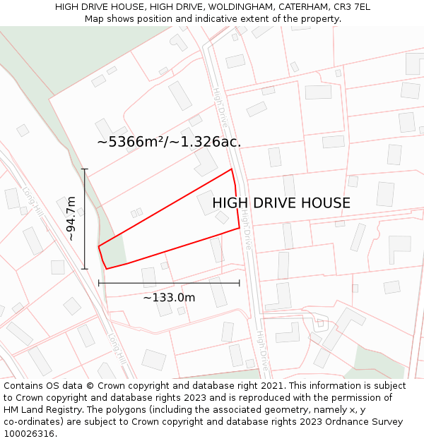 HIGH DRIVE HOUSE, HIGH DRIVE, WOLDINGHAM, CATERHAM, CR3 7EL: Plot and title map