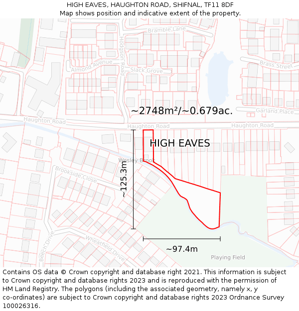 HIGH EAVES, HAUGHTON ROAD, SHIFNAL, TF11 8DF: Plot and title map