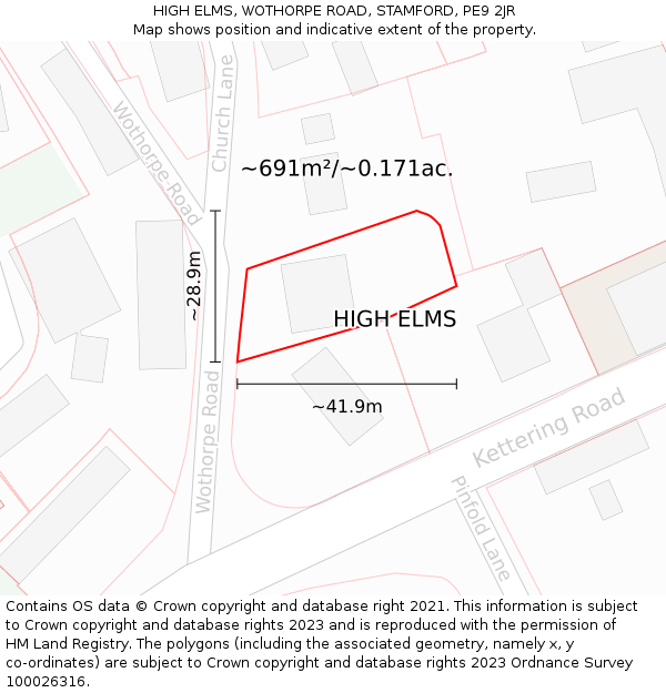 HIGH ELMS, WOTHORPE ROAD, STAMFORD, PE9 2JR: Plot and title map