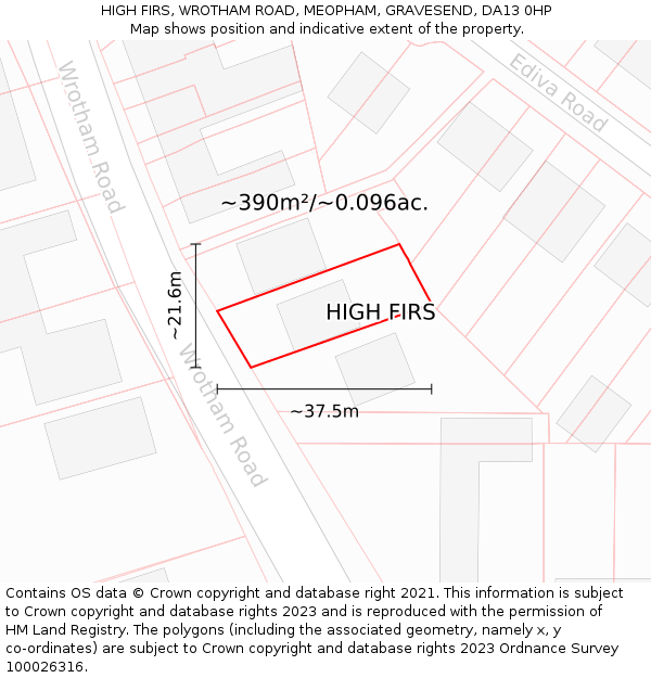 HIGH FIRS, WROTHAM ROAD, MEOPHAM, GRAVESEND, DA13 0HP: Plot and title map