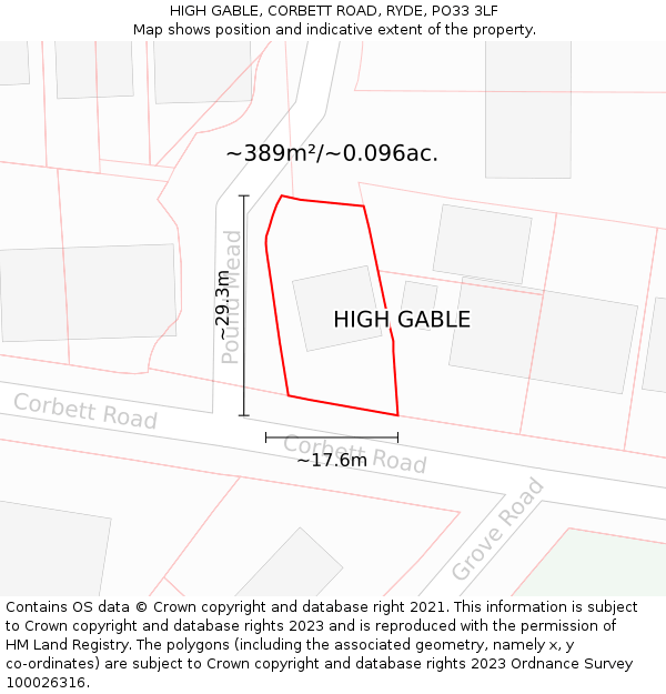 HIGH GABLE, CORBETT ROAD, RYDE, PO33 3LF: Plot and title map