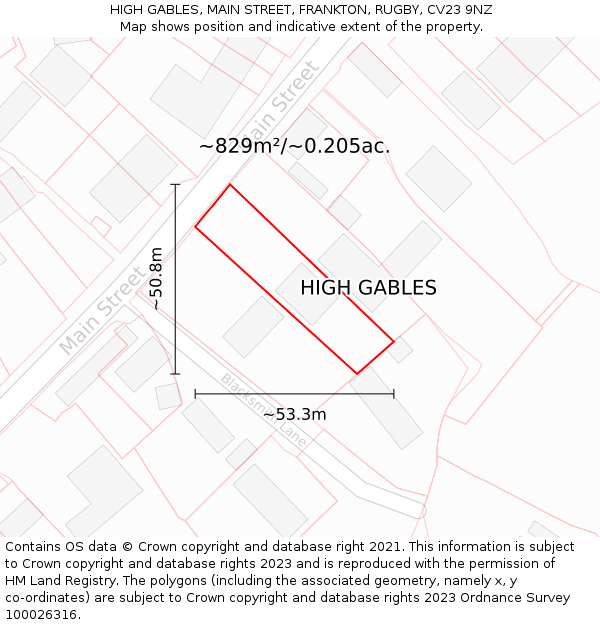 HIGH GABLES, MAIN STREET, FRANKTON, RUGBY, CV23 9NZ: Plot and title map