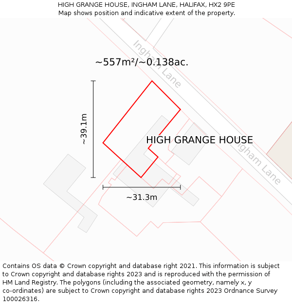 HIGH GRANGE HOUSE, INGHAM LANE, HALIFAX, HX2 9PE: Plot and title map