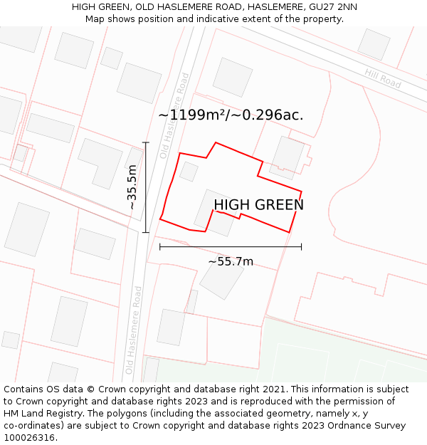 HIGH GREEN, OLD HASLEMERE ROAD, HASLEMERE, GU27 2NN: Plot and title map