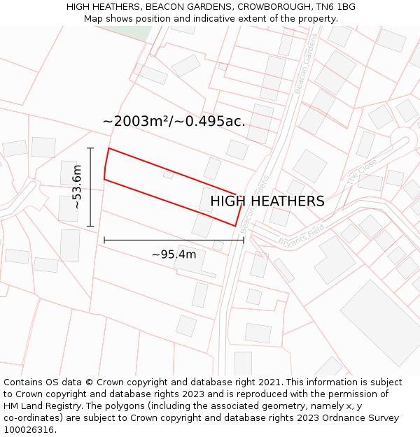 HIGH HEATHERS, BEACON GARDENS, CROWBOROUGH, TN6 1BG: Plot and title map