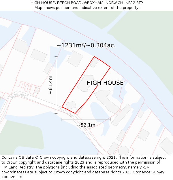 HIGH HOUSE, BEECH ROAD, WROXHAM, NORWICH, NR12 8TP: Plot and title map