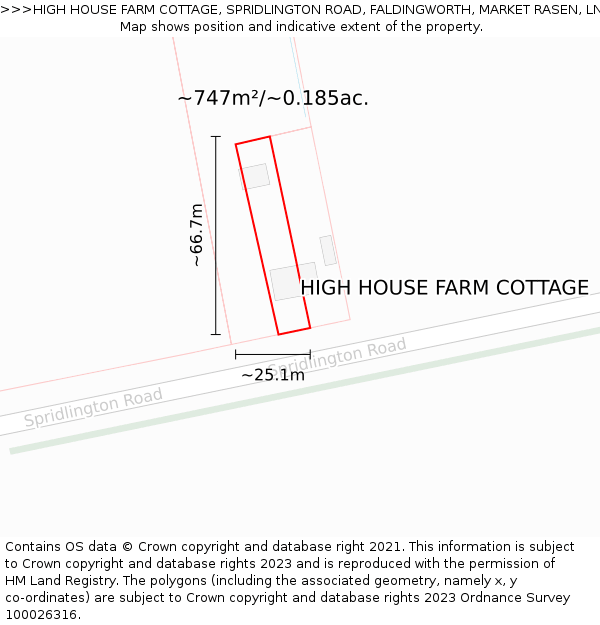 HIGH HOUSE FARM COTTAGE, SPRIDLINGTON ROAD, FALDINGWORTH, MARKET RASEN, LN8 3SQ: Plot and title map