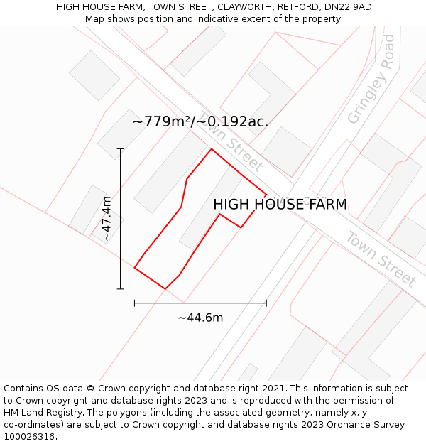 HIGH HOUSE FARM, TOWN STREET, CLAYWORTH, RETFORD, DN22 9AD: Plot and title map