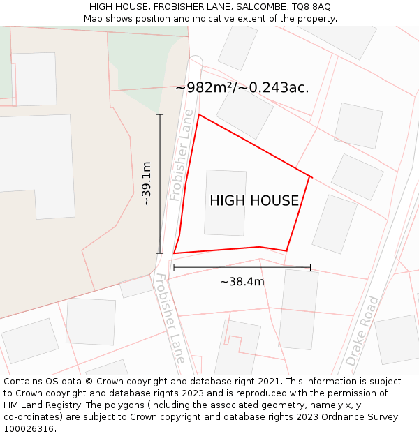 HIGH HOUSE, FROBISHER LANE, SALCOMBE, TQ8 8AQ: Plot and title map