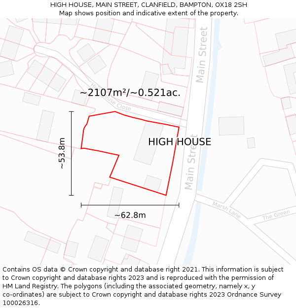 HIGH HOUSE, MAIN STREET, CLANFIELD, BAMPTON, OX18 2SH: Plot and title map