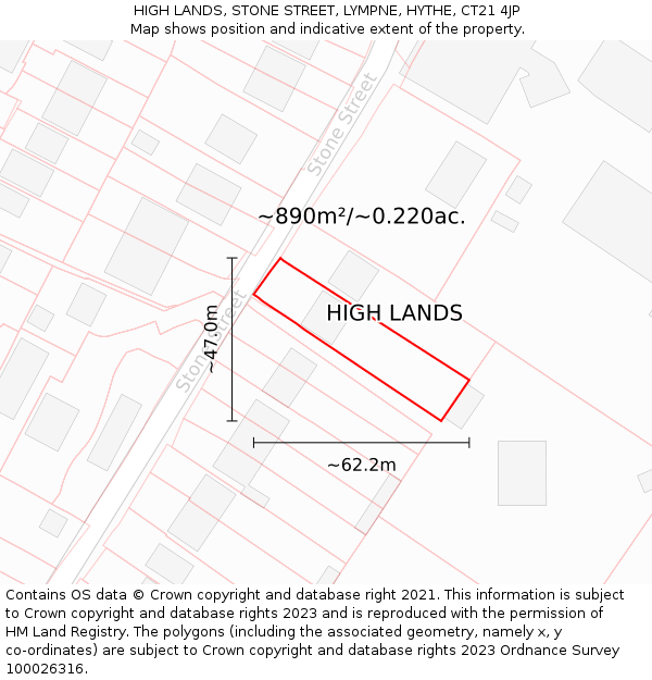 HIGH LANDS, STONE STREET, LYMPNE, HYTHE, CT21 4JP: Plot and title map