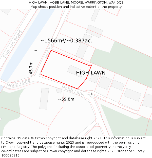 HIGH LAWN, HOBB LANE, MOORE, WARRINGTON, WA4 5QS: Plot and title map