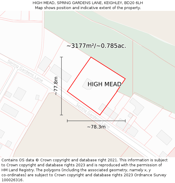 HIGH MEAD, SPRING GARDENS LANE, KEIGHLEY, BD20 6LH: Plot and title map