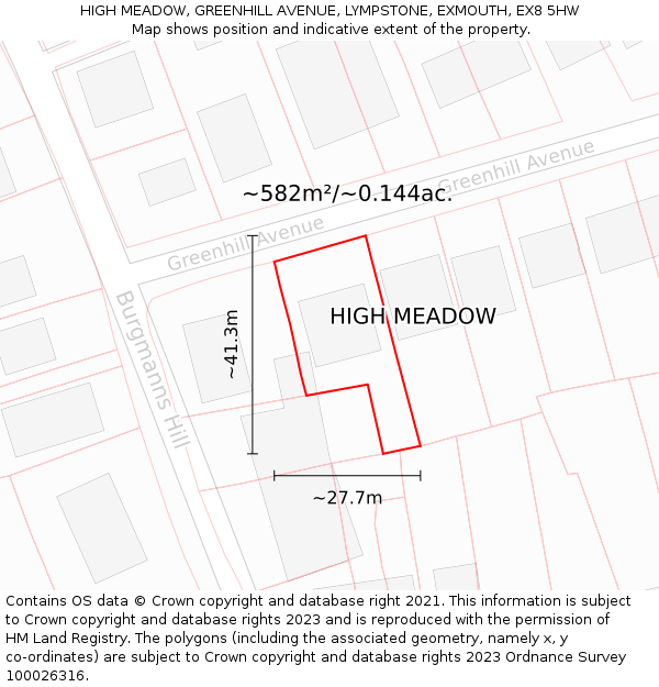 HIGH MEADOW, GREENHILL AVENUE, LYMPSTONE, EXMOUTH, EX8 5HW: Plot and title map
