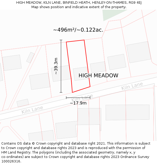 HIGH MEADOW, KILN LANE, BINFIELD HEATH, HENLEY-ON-THAMES, RG9 4EJ: Plot and title map