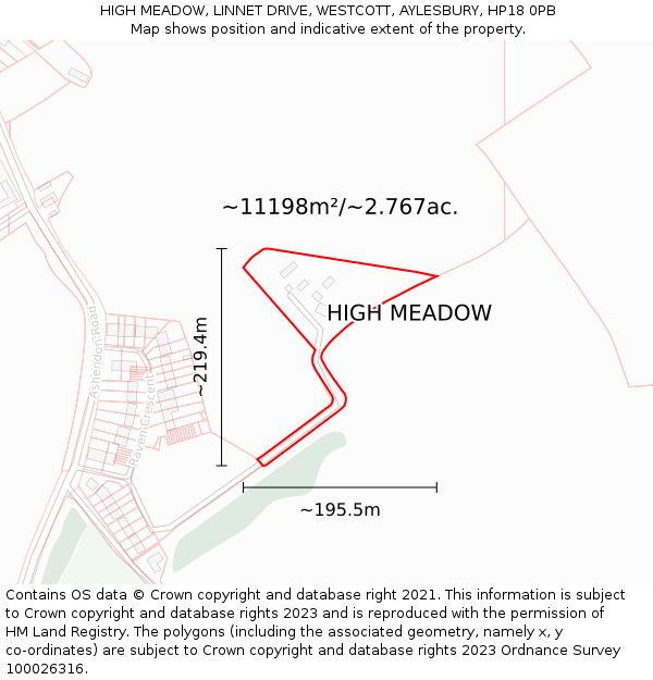 HIGH MEADOW, LINNET DRIVE, WESTCOTT, AYLESBURY, HP18 0PB: Plot and title map