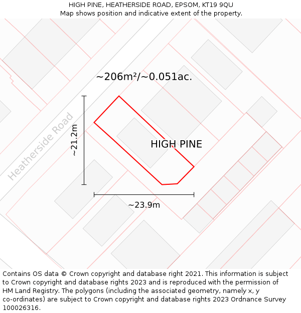 HIGH PINE, HEATHERSIDE ROAD, EPSOM, KT19 9QU: Plot and title map