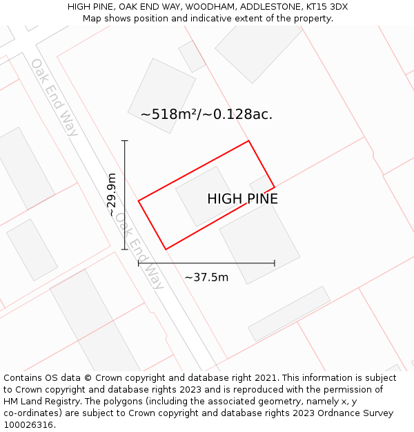 HIGH PINE, OAK END WAY, WOODHAM, ADDLESTONE, KT15 3DX: Plot and title map