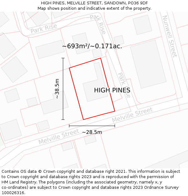 HIGH PINES, MELVILLE STREET, SANDOWN, PO36 9DF: Plot and title map