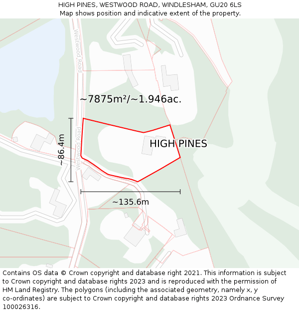 HIGH PINES, WESTWOOD ROAD, WINDLESHAM, GU20 6LS: Plot and title map