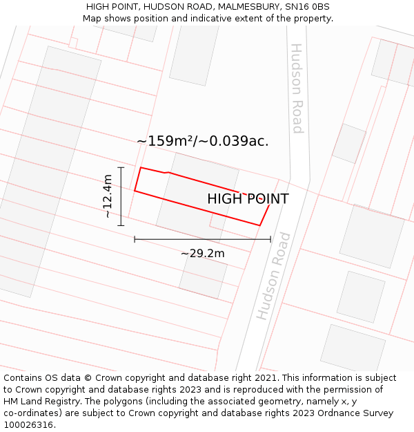 HIGH POINT, HUDSON ROAD, MALMESBURY, SN16 0BS: Plot and title map