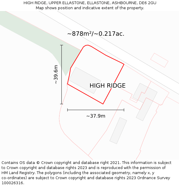 HIGH RIDGE, UPPER ELLASTONE, ELLASTONE, ASHBOURNE, DE6 2GU: Plot and title map