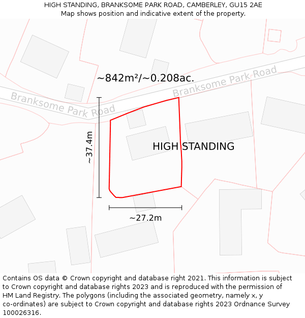 HIGH STANDING, BRANKSOME PARK ROAD, CAMBERLEY, GU15 2AE: Plot and title map