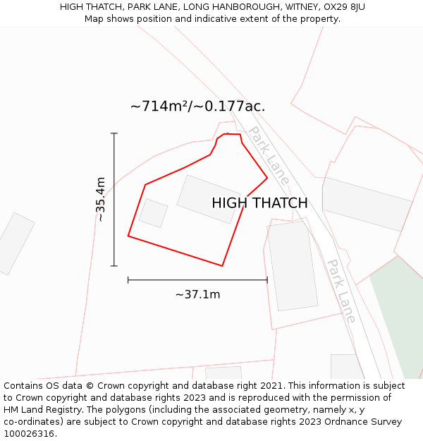 HIGH THATCH, PARK LANE, LONG HANBOROUGH, WITNEY, OX29 8JU: Plot and title map