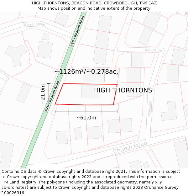 HIGH THORNTONS, BEACON ROAD, CROWBOROUGH, TN6 1AZ: Plot and title map