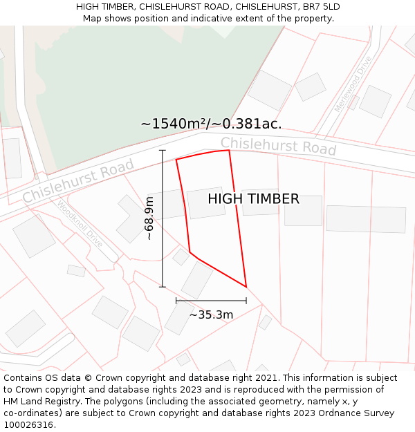 HIGH TIMBER, CHISLEHURST ROAD, CHISLEHURST, BR7 5LD: Plot and title map