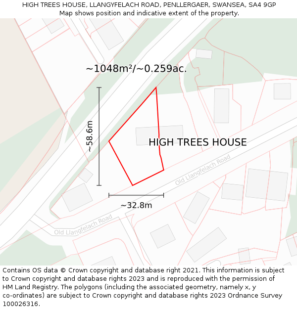 HIGH TREES HOUSE, LLANGYFELACH ROAD, PENLLERGAER, SWANSEA, SA4 9GP: Plot and title map