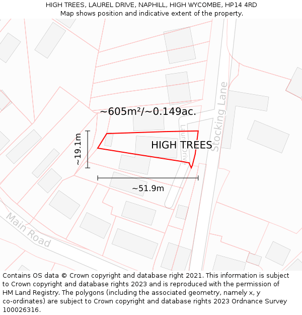 HIGH TREES, LAUREL DRIVE, NAPHILL, HIGH WYCOMBE, HP14 4RD: Plot and title map