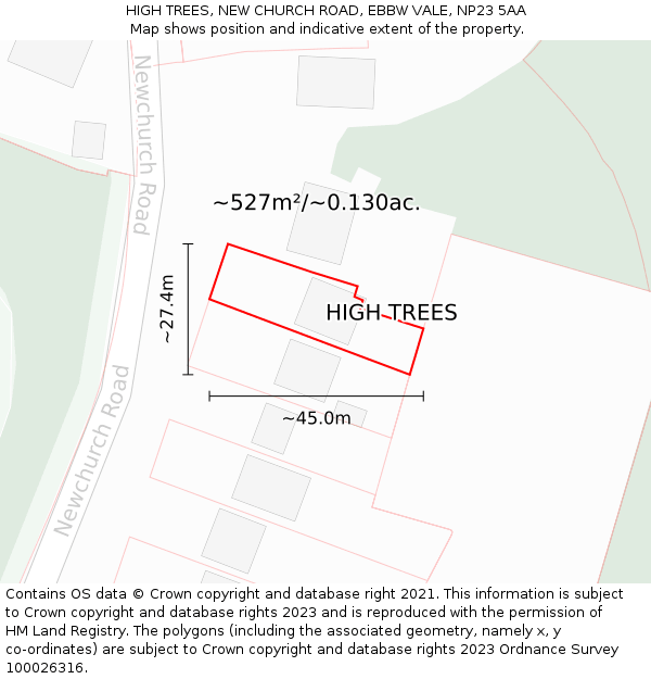 HIGH TREES, NEW CHURCH ROAD, EBBW VALE, NP23 5AA: Plot and title map