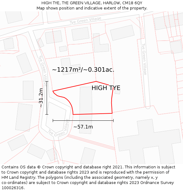 HIGH TYE, TYE GREEN VILLAGE, HARLOW, CM18 6QY: Plot and title map