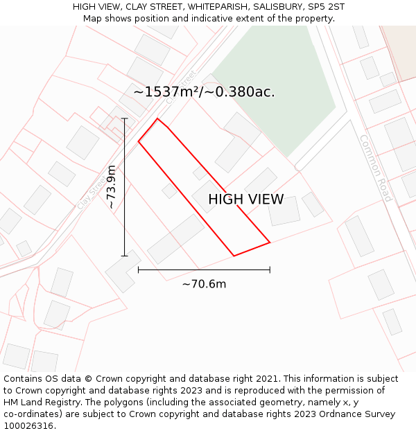 HIGH VIEW, CLAY STREET, WHITEPARISH, SALISBURY, SP5 2ST: Plot and title map