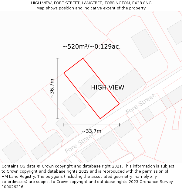 HIGH VIEW, FORE STREET, LANGTREE, TORRINGTON, EX38 8NG: Plot and title map